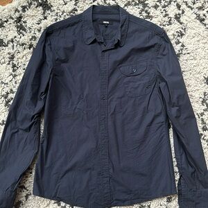 ASOS navy blue round collar button down shirt